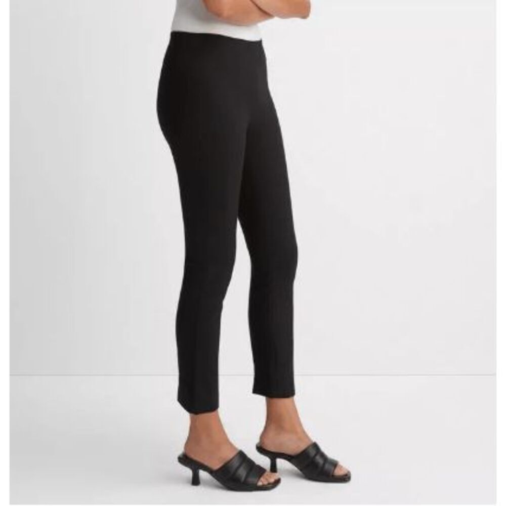 Vince Stitch Front Seam Ponte Legging Black Elastic Waist Side Zip Size Large
